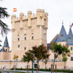 exterior of fairy tale looking castle in Segovia, spain