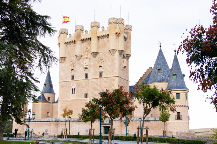 exterior of fairy tale looking castle in Segovia, spain