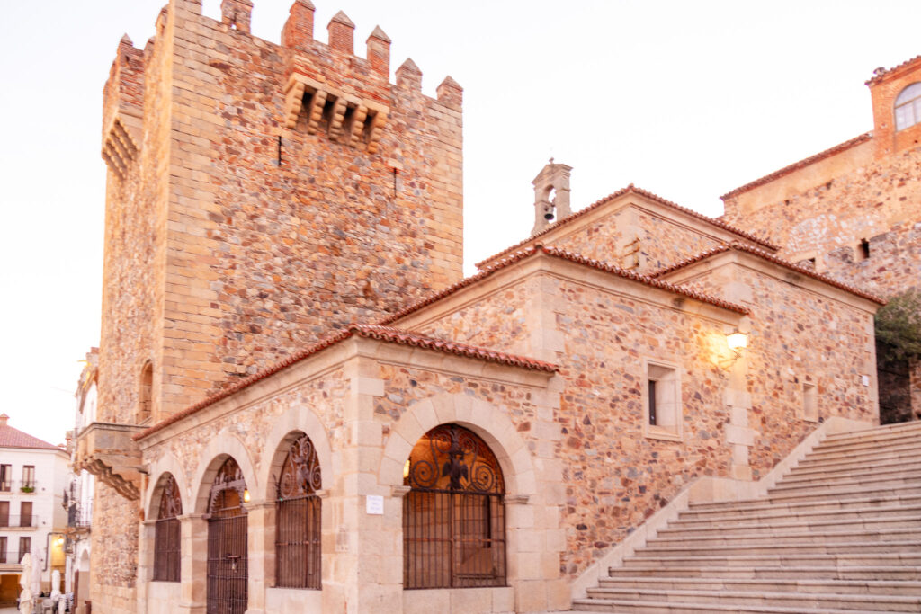 torre de Bujaco in caceres spain from bottom of stairs