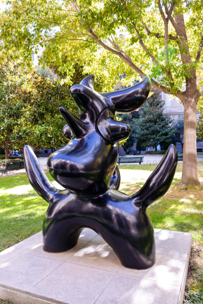 abstract sculpture of maybe a bull? in courtyard of  Reina Sofia museum madrid