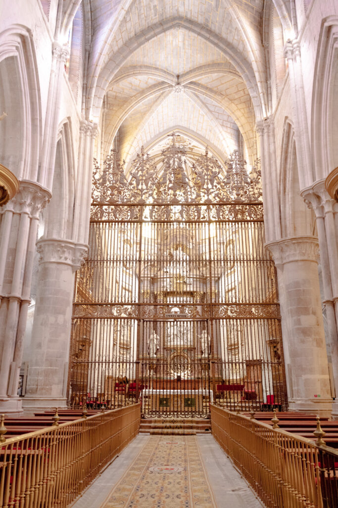 altar of Cuenca cathedral with bars in front in spain