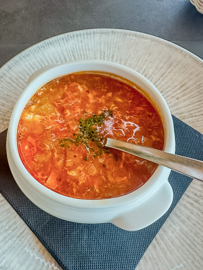 castillian soup (sopa de ajo) from the menu of the day cuenca, spain