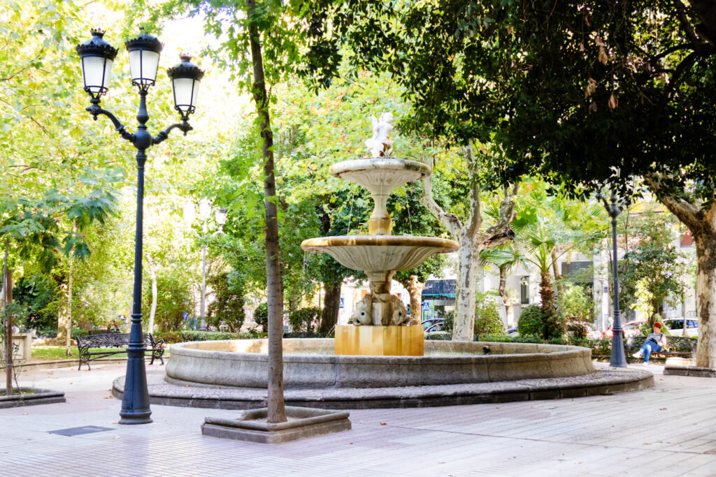 fountain in park caceres spain