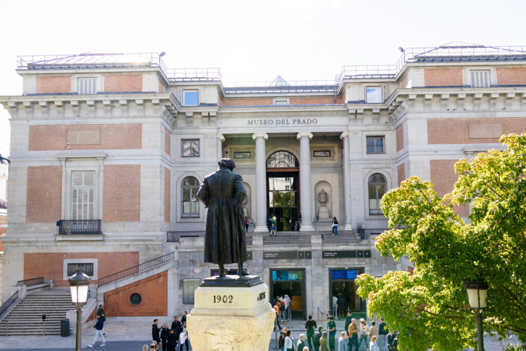 statue and exterior of Prado Museum madrid 