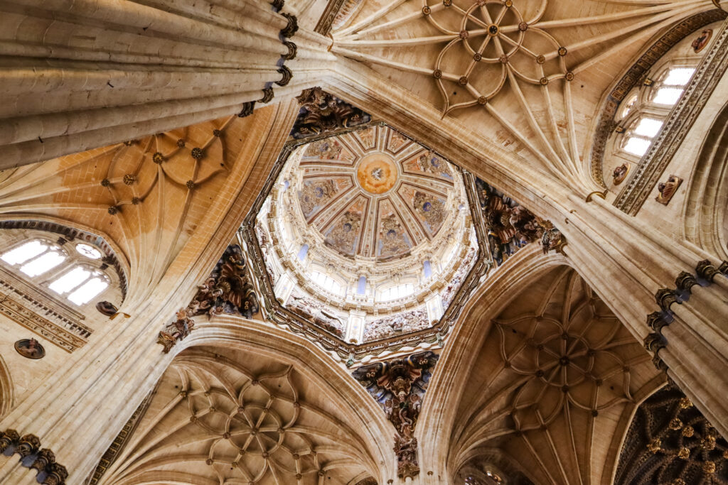 painted dome ceiling inside new Salamanca cathedral 