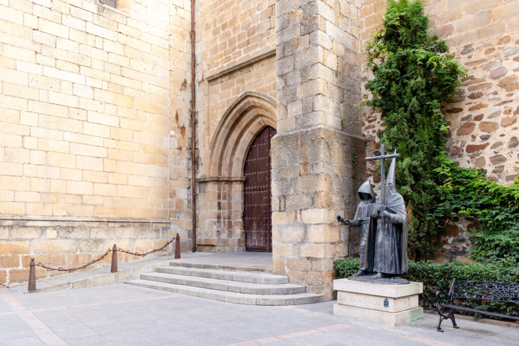 semana santa statue in front of San Juan church caceres spain