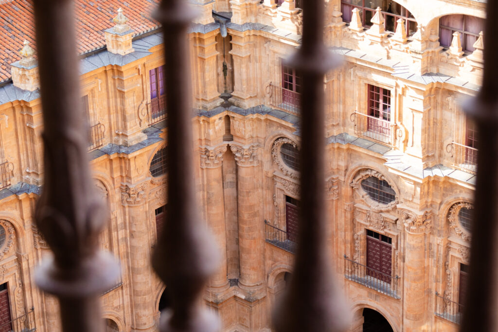 view through bars from scala coeli salamanca spain