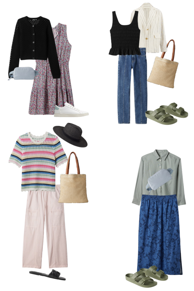 outfits for a summer travel capsule wardrobe