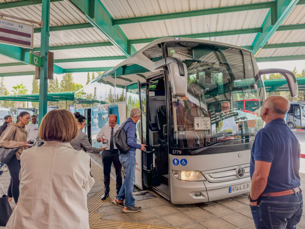 boarding the bus in spain