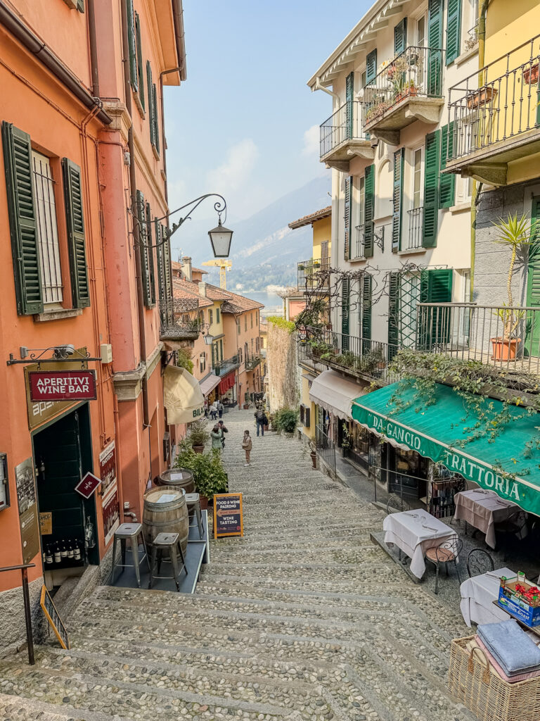 Bellgaio Italy stores with cobblestone path leading down