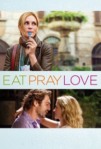 eat pray love movie poster with Julia Roberts eating ice cram and getting ready to kiss a man