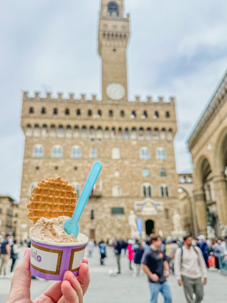 eating gelato in palazzo vecchio florence, italy