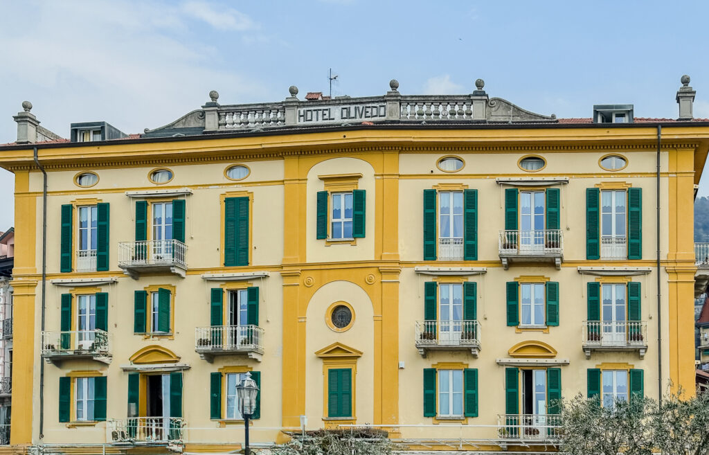 yellow hotel olivedo facade in Varenna Italy