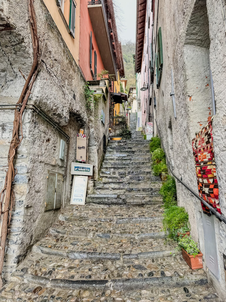 cobblestone path leading up in Varenna italy