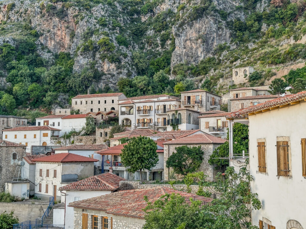 stone buildings and Zoe hora hotel in dhermi old town